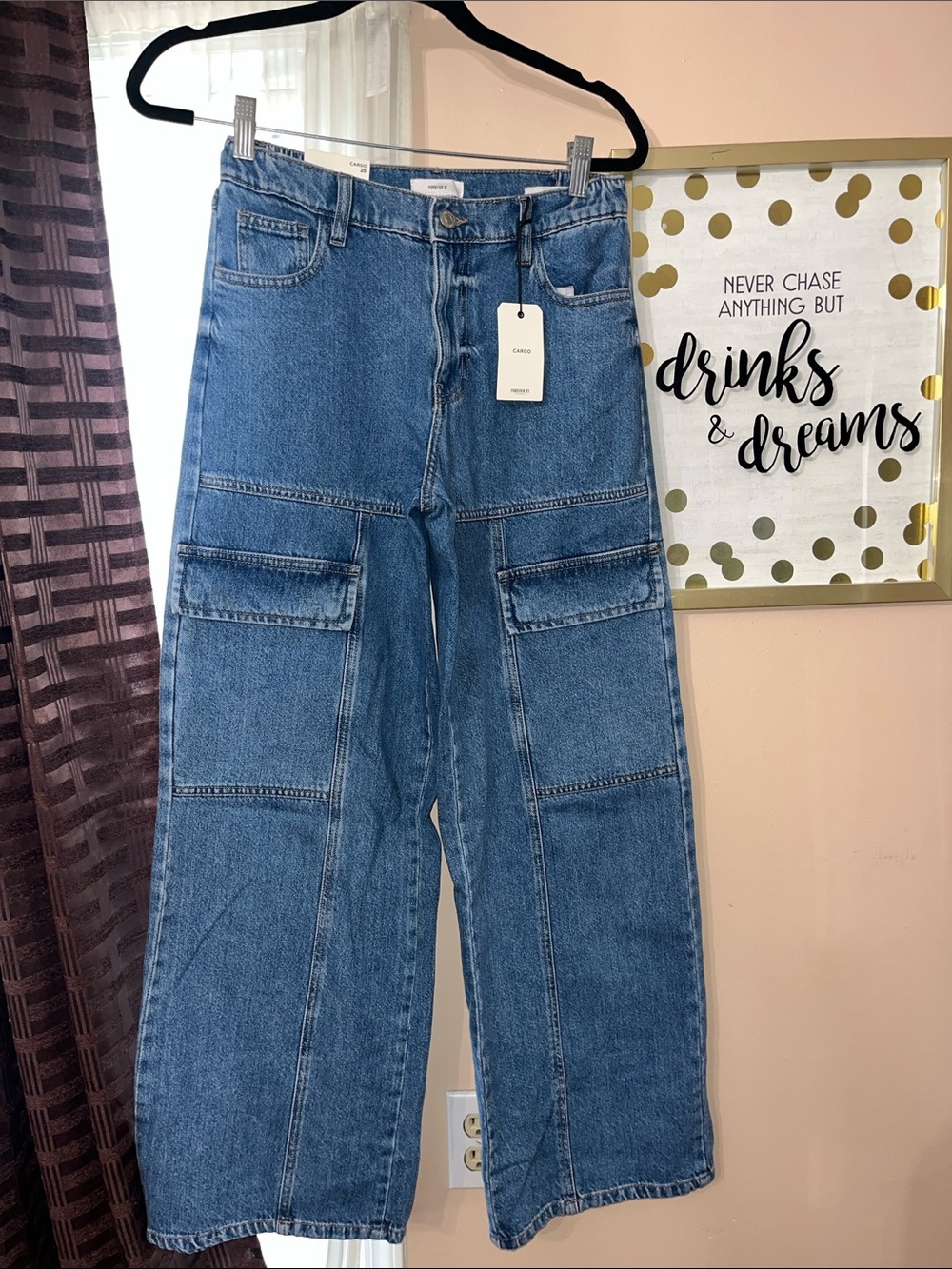 Forever21 Wide-Leg Cargo Denim Jeans NWT Blue - Size 25